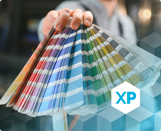 Hand holding Pantone color samples